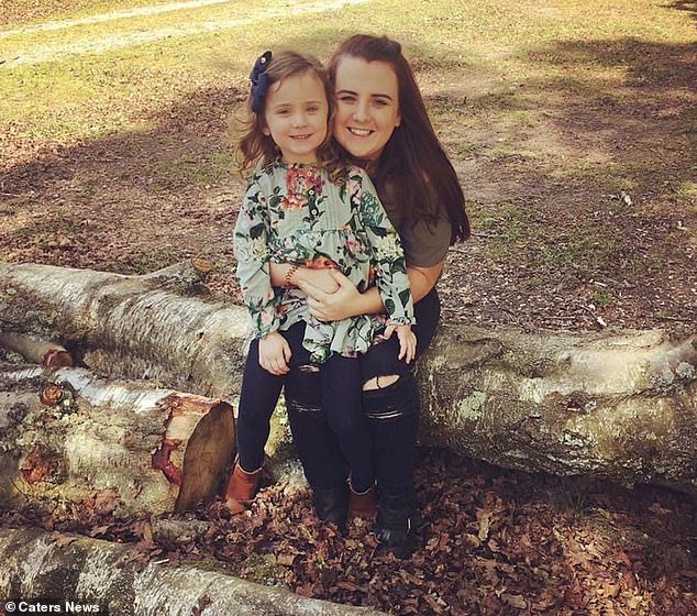 Nicole Moore, 28, from Portsmouth, pictured with her daughter Tilly, eight, revealed she hadn't had penetrative sex with her boyfriend when she got pregnant with Tilly aged 18, due to a condition called vaginismus